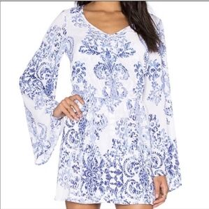 Show Me Your Mumu Runaway Mini Dress Blue White Paisley Medium